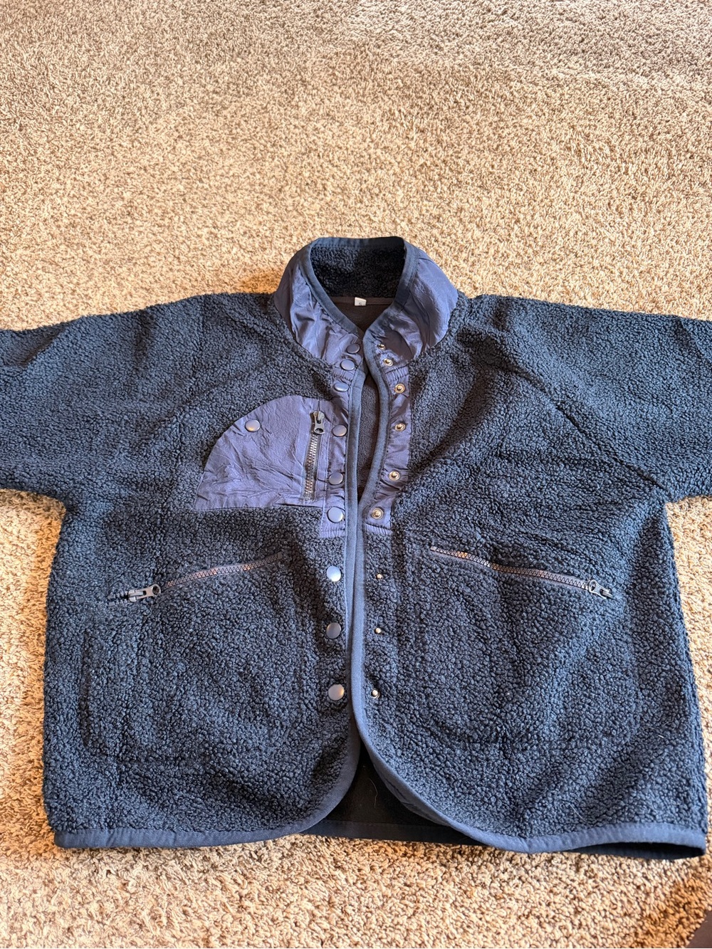 Navy Sherpa Fleece Button-Up Jacket